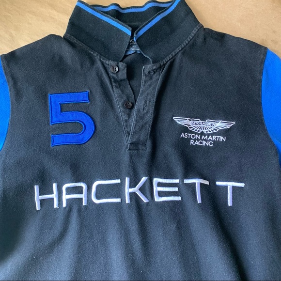 Hackett Aston Martin Polo Small Medium Cotton Black Blue - Picture 4 of 7